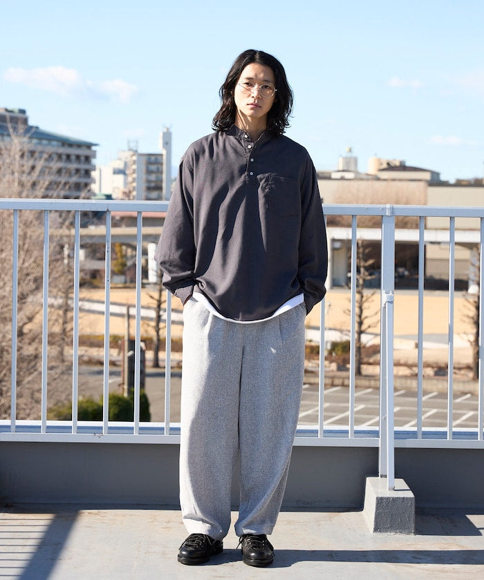 FREAK'S STORE / 亞麻混紡 半開襟 立領襯衫