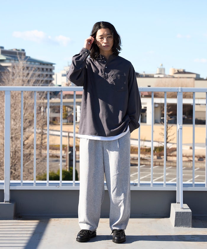 FREAK'S STORE / 亞麻混紡 半開襟 立領襯衫