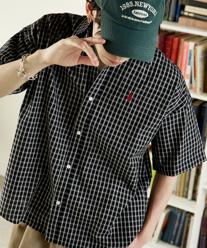 U.S. POLO ASSN. / 刺繡格紋 短袖襯衫