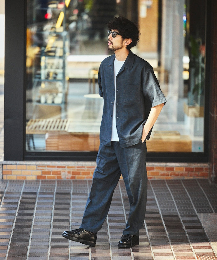 FREAK’S STORE LINEN COTTON OPEN COLLAR SS SHIRT / 亞麻棉質開領短袖襯衫