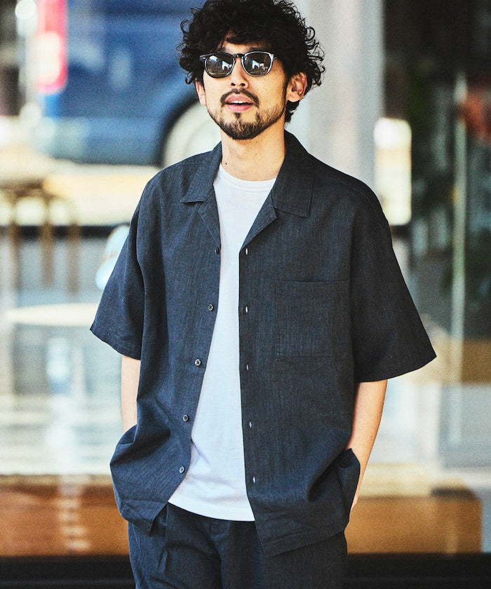 FREAK’S STORE LINEN COTTON OPEN COLLAR SS SHIRT / 亞麻棉質開領短袖襯衫