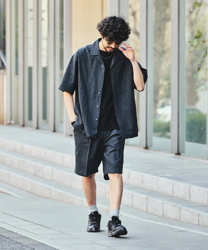 FREAK’S STORE LINEN COTTON OPEN COLLAR SS SHIRT / 亞麻棉質開領短袖襯衫