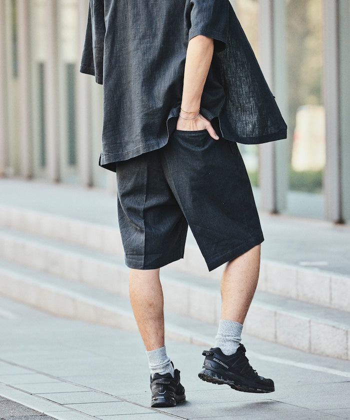 FREAK’S STORE LINEN COTTON EASY SHORT PANTS / 亞麻棉質雙褶鬆緊短褲