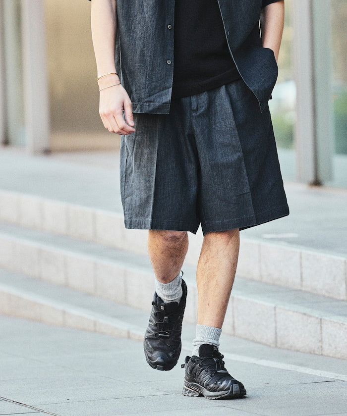 FREAK’S STORE LINEN COTTON EASY SHORT PANTS / 亞麻棉質雙褶鬆緊短褲
