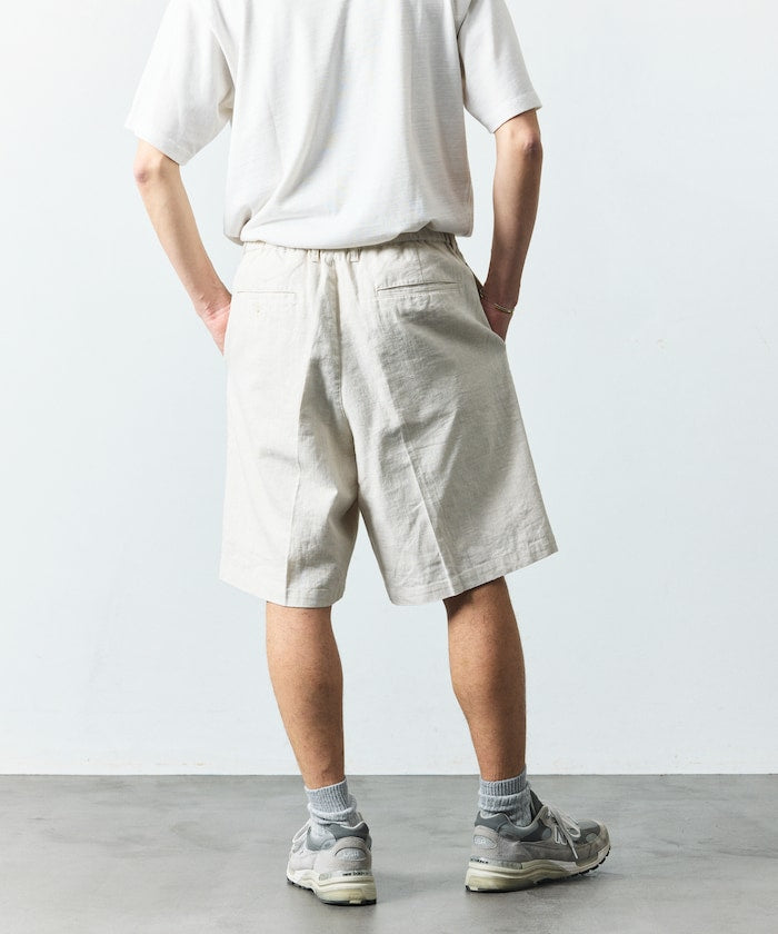 FREAK’S STORE LINEN COTTON EASY SHORT PANTS / 亞麻棉質雙褶鬆緊短褲