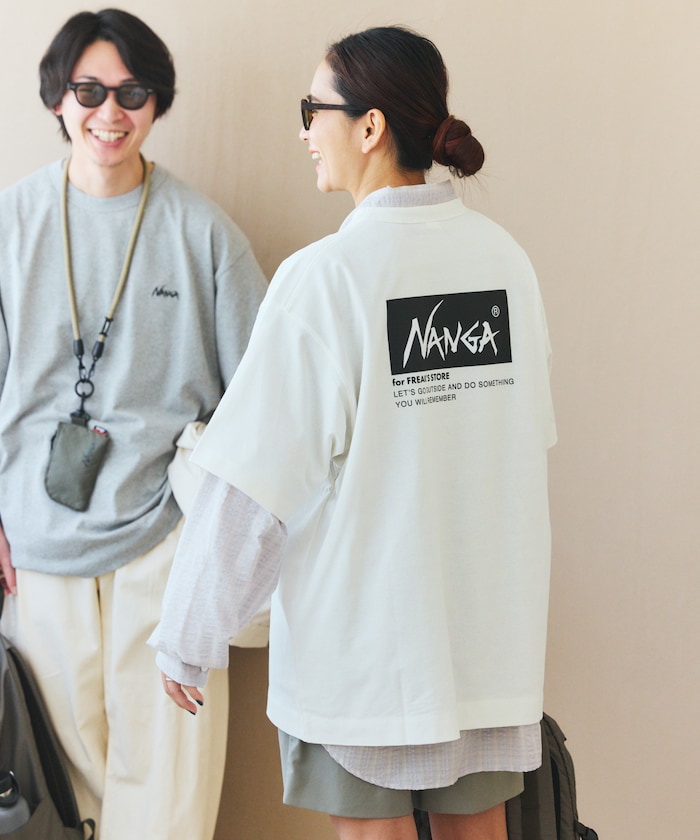 NANGA 別注 刺繍 ECO HYBRID LOGO TEE / 環保混紡刺繡標誌寬版T恤