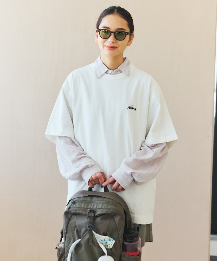 NANGA 別注 刺繍 ECO HYBRID LOGO TEE / 環保混紡刺繡標誌寬版T恤