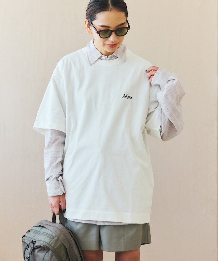 NANGA 別注 刺繍 ECO HYBRID LOGO TEE / 環保混紡刺繡標誌寬版T恤