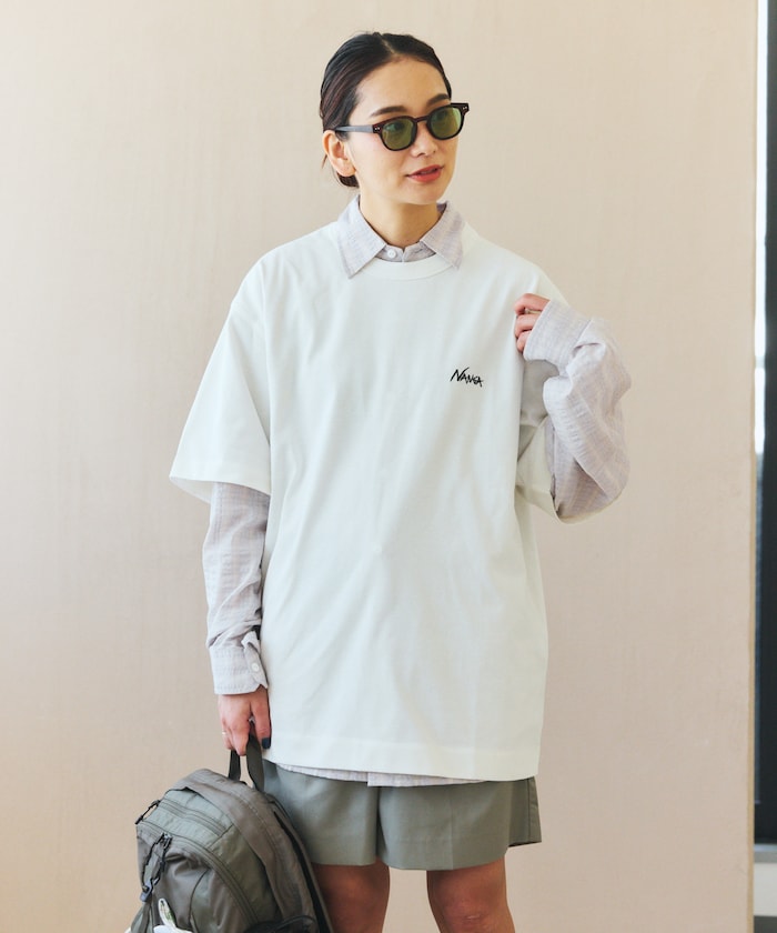 NANGA 別注 刺繍 ECO HYBRID LOGO TEE / 環保混紡刺繡標誌寬版T恤