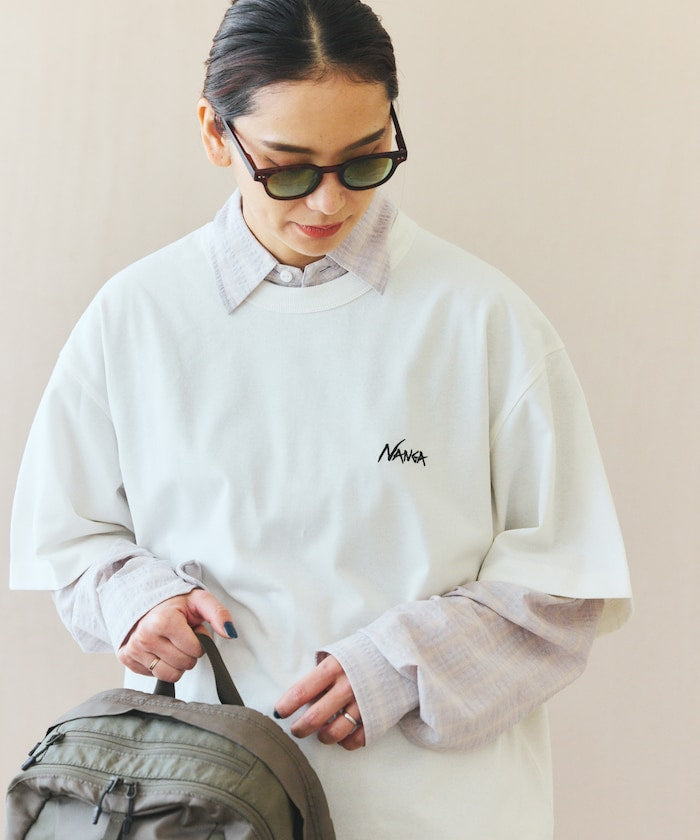 NANGA 別注 刺繍 ECO HYBRID LOGO TEE / 環保混紡刺繡標誌寬版T恤