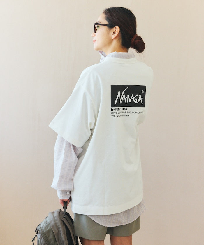 NANGA 別注 刺繍 ECO HYBRID LOGO TEE / 環保混紡刺繡標誌寬版T恤