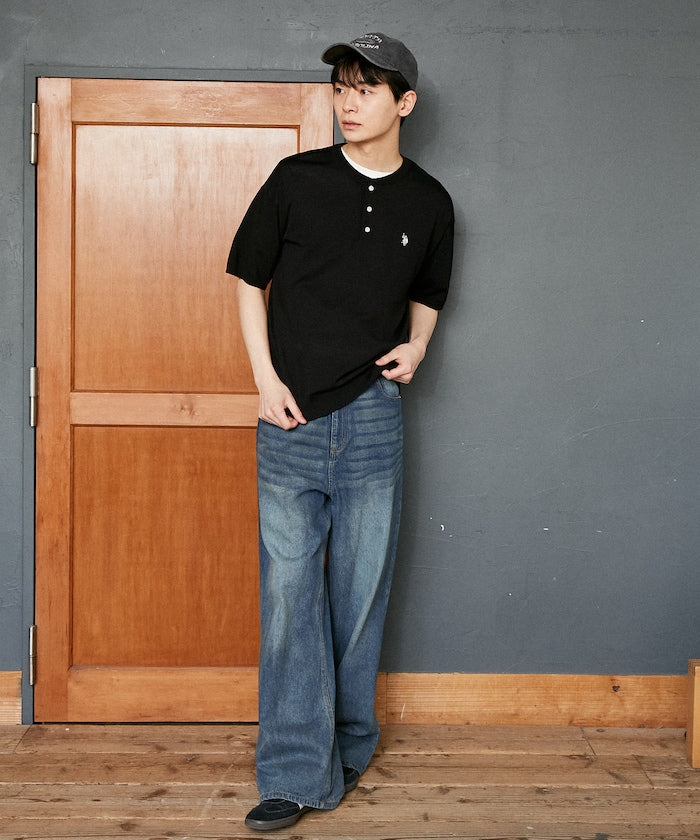 U.S. POLO ASSN. / 亨利領涼感針織 短袖T恤