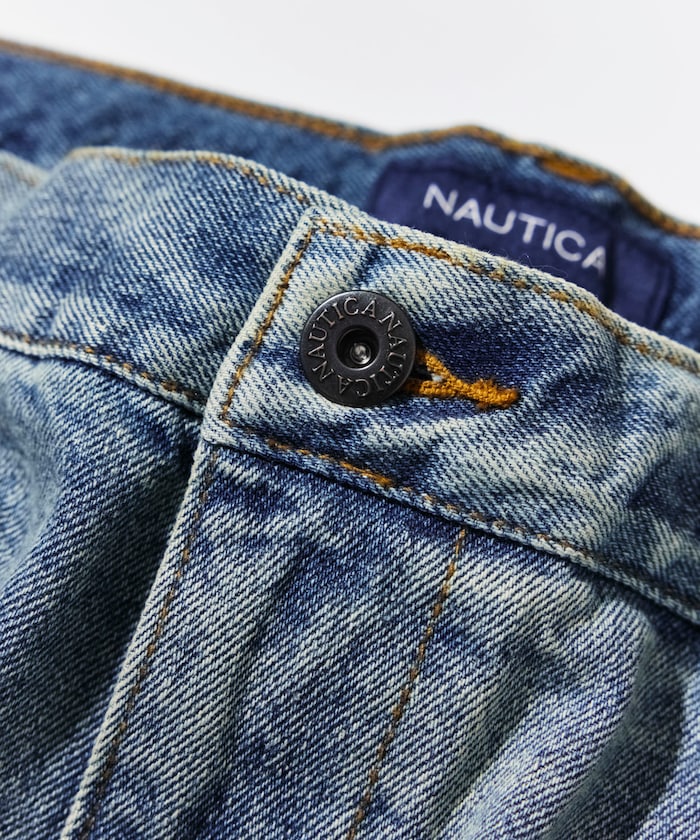 NAUTICA JP / 曲線剪裁 雙膝結構 丹寧短褲