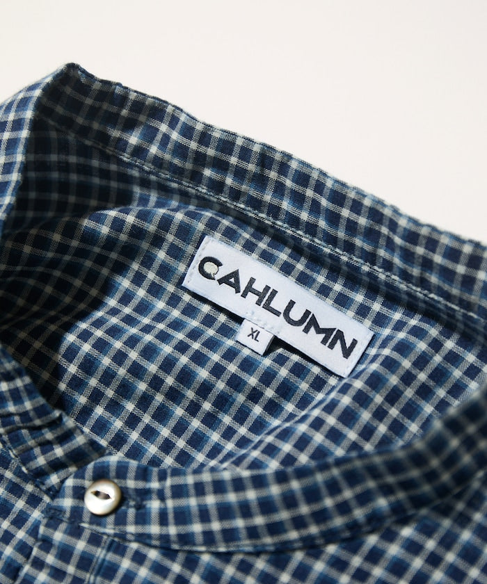 CAHLUMN Indigo Madras Check Pullover Stand Collar Shirt / 靛藍染格紋立領套頭襯衫