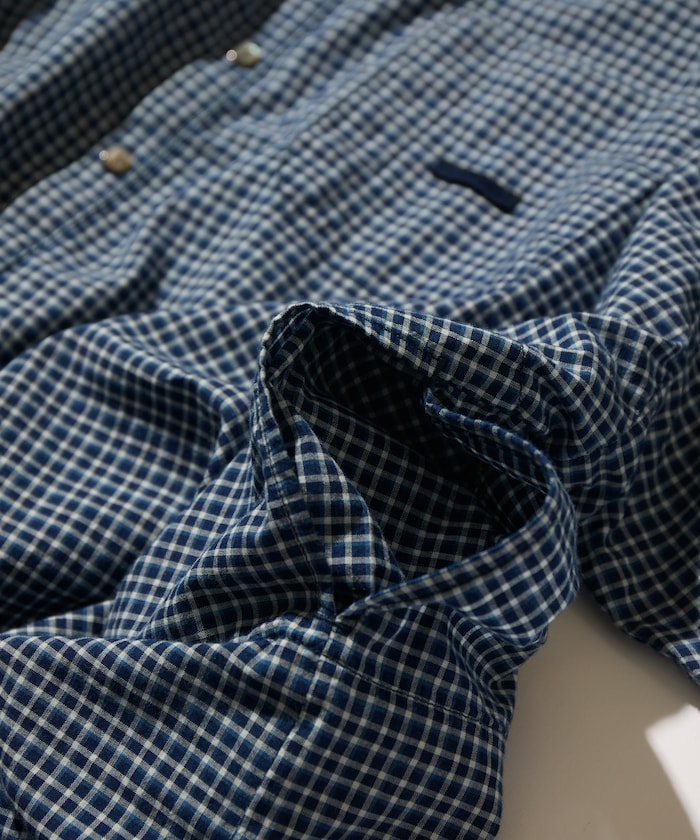 CAHLUMN Indigo Madras Check Pullover Stand Collar Shirt / 靛藍染格紋立領套頭襯衫