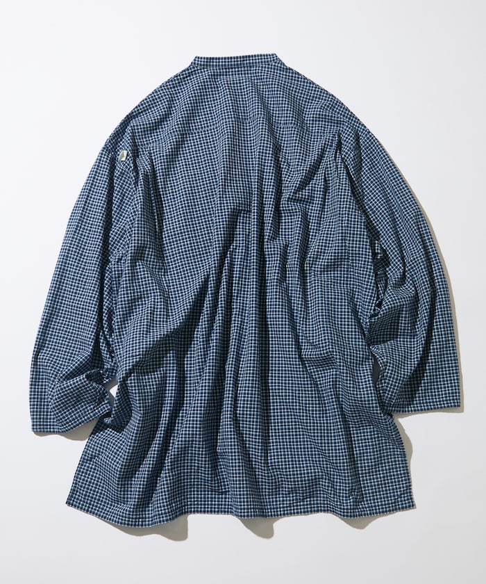 CAHLUMN Indigo Madras Check Pullover Stand Collar Shirt / 靛藍染格紋立領套頭襯衫