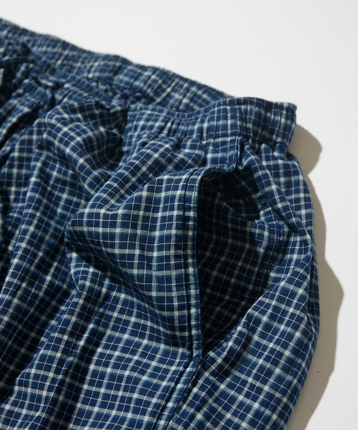 CAHLUMN Indigo Madras Check Easy Pant / 靛藍染馬德拉斯格紋寬鬆長褲