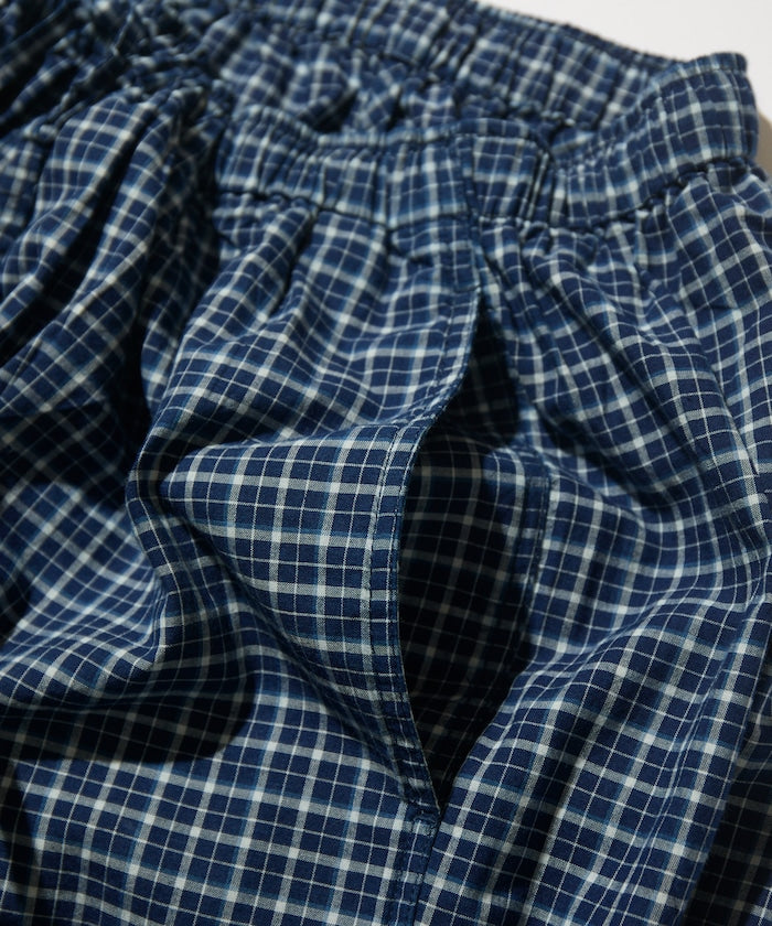 CAHLUMN Indigo Madras Check Cropped Easy Pant / 靛藍染格紋九分寬版長褲