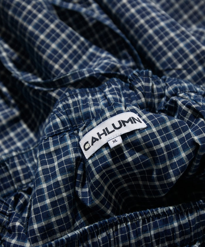 CAHLUMN Indigo Madras Check Cropped Easy Pant / 靛藍染格紋九分寬版長褲