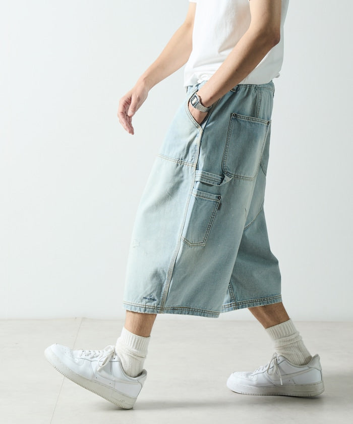 NAUTICA JP / 弧形剪裁 雙膝工裝牛仔短褲