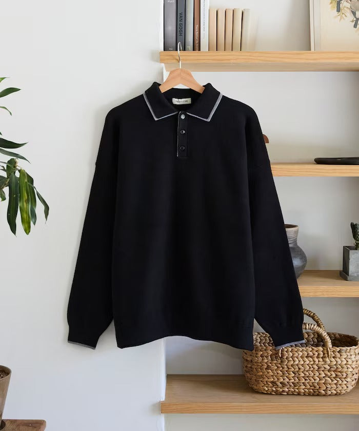 FREAK'S STORE/撞色POLO 假兩件 針織衫