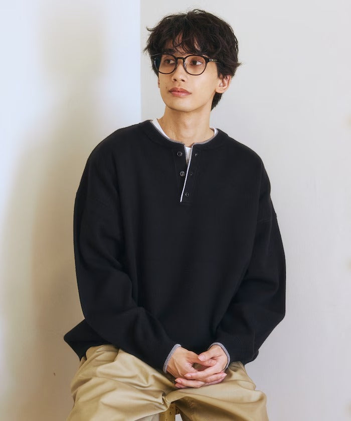FREAK'S STORE/撞色亨利領 假兩件 針織衫