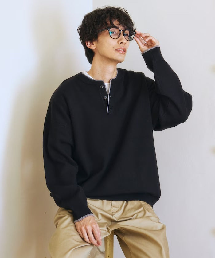 FREAK'S STORE/撞色亨利領 假兩件 針織衫