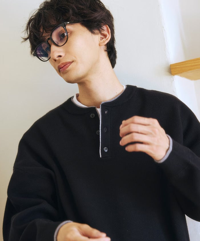 FREAK'S STORE/撞色亨利領 假兩件 針織衫