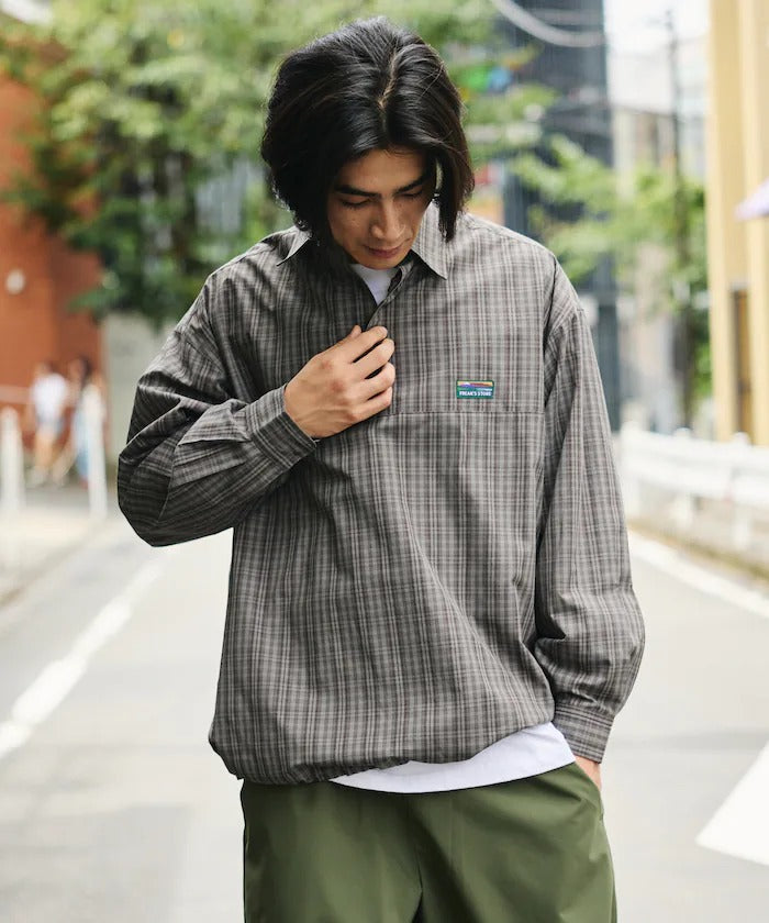 FREAK'S STORE / 標誌格紋半開襟襯衫(抽繩下擺)