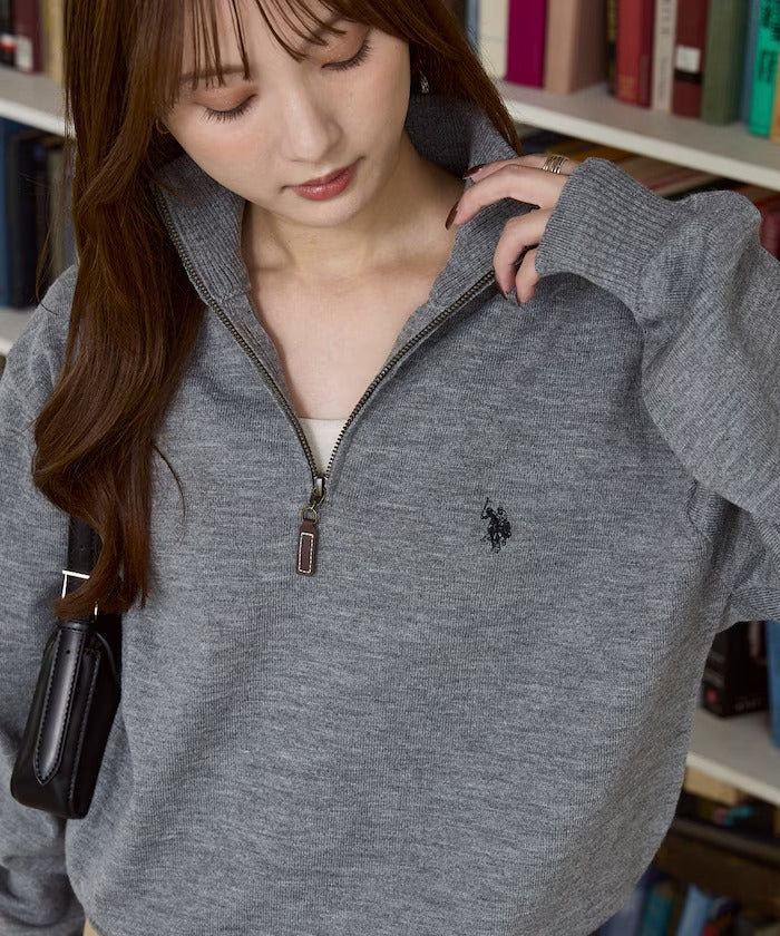 U.S. POLO ASSN. × PUBLUX / 刺繡半拉鍊針織衫(日本聯名限定)