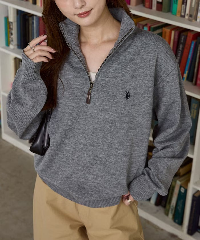 U.S. POLO ASSN. × PUBLUX / 刺繡半拉鍊針織衫(日本聯名限定)