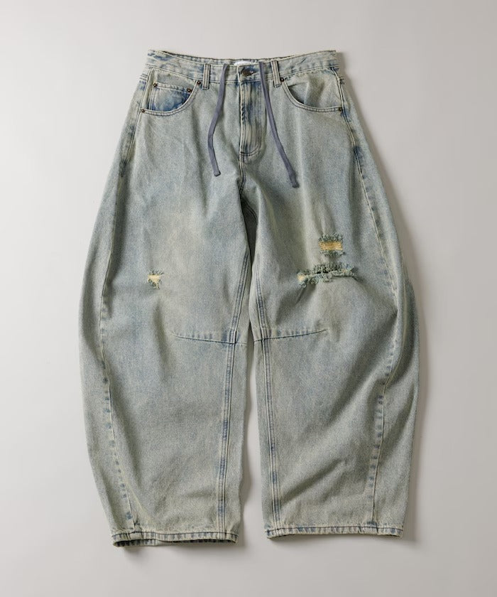 FREAK'S STORE / 寬鬆仿舊弧形牛仔褲