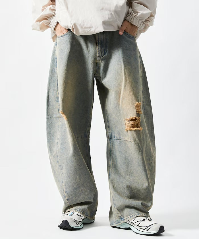 FREAK'S STORE / 寬鬆仿舊弧形牛仔褲