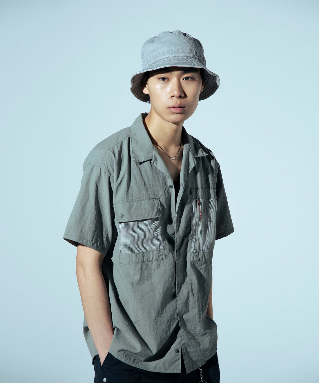 NYLON TUSSER OPEN COLLAR SHIRT / 日本直営店限定 Nylon Tussah 乾爽短袖襯衫