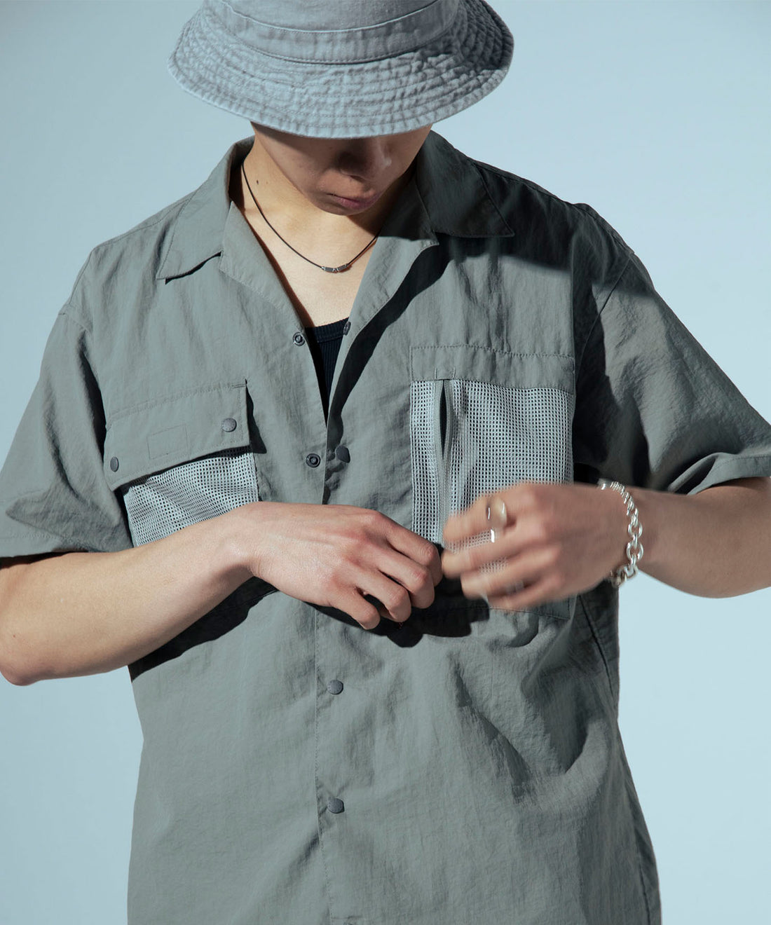 NYLON TUSSER OPEN COLLAR SHIRT / 日本直営店限定 Nylon Tussah 乾爽短袖襯衫