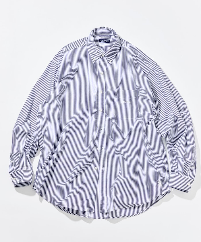 NAUTICA JP / 經典府綢條紋寬鬆扣領襯衫