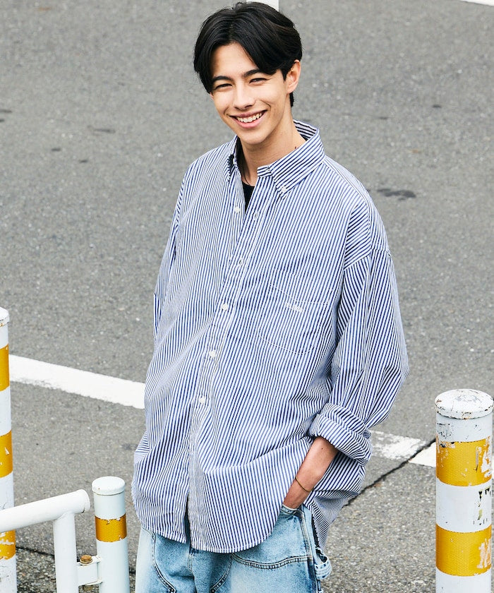 NAUTICA JP / 經典府綢條紋寬鬆扣領襯衫