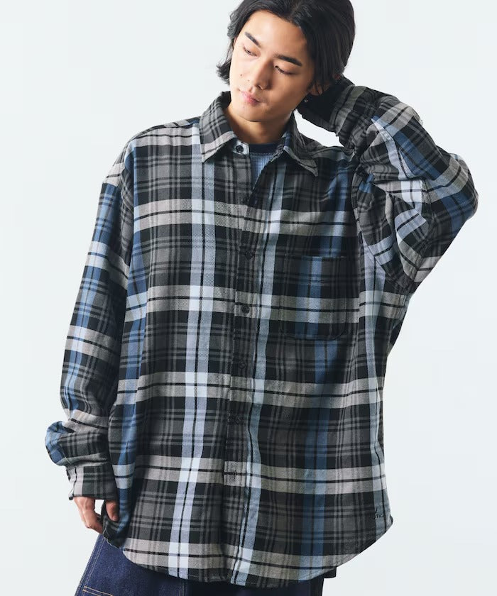 NAUTICA / 厚磅法蘭絨格紋寬鬆襯衫