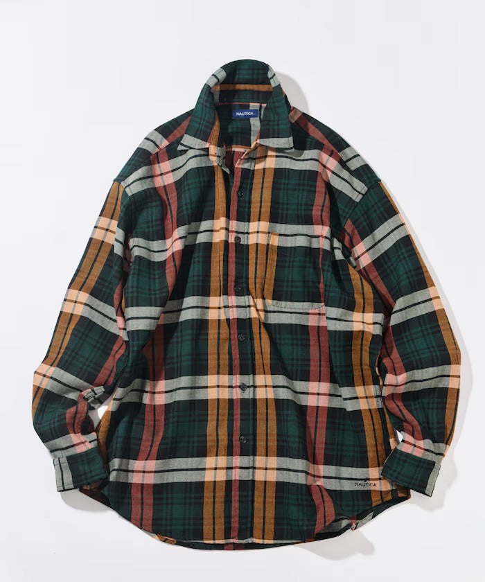 NAUTICA / 厚磅法蘭絨格紋寬鬆襯衫