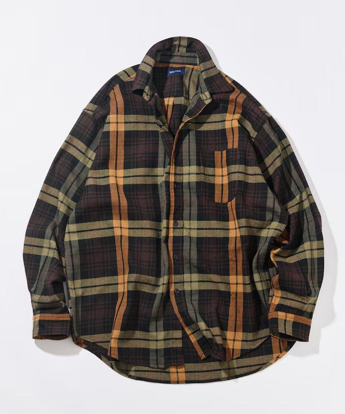 NAUTICA / 厚磅法蘭絨格紋寬鬆襯衫