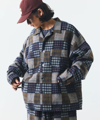 NAUTICA / 拼接先染提花法蘭絨開領襯衫