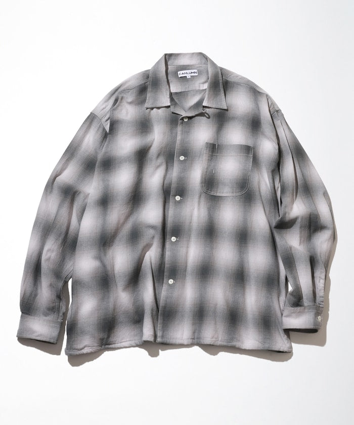 CAHLUMN Magazine Pocket Open Collar Shirt(Ombre) / 雜誌口袋襯衫