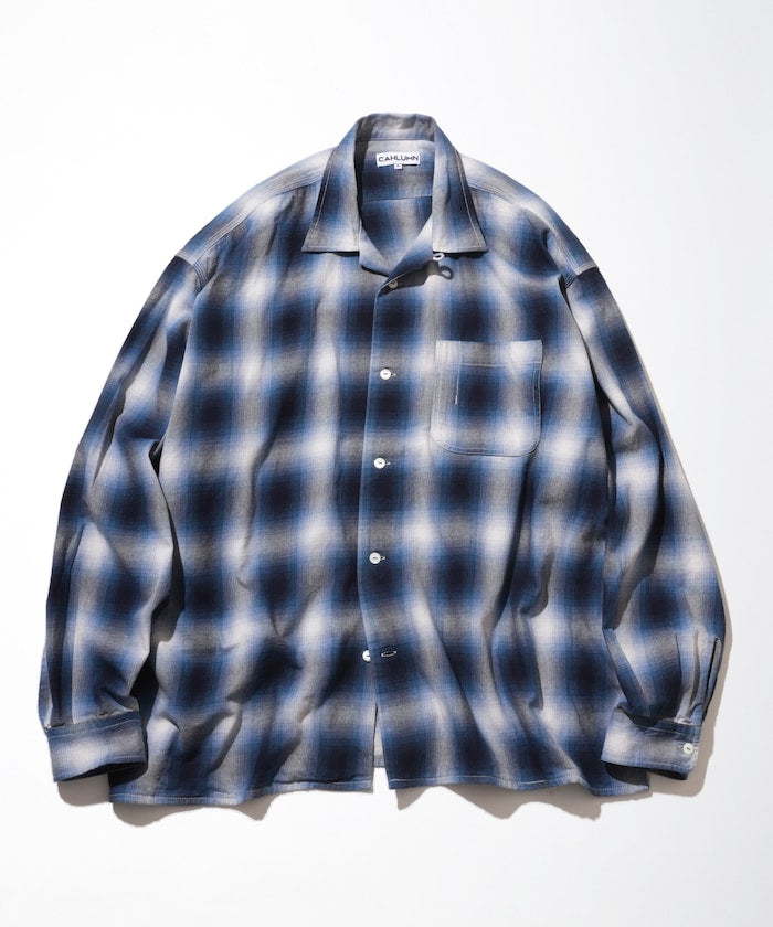CAHLUMN Magazine Pocket Open Collar Shirt(Ombre) / 雜誌口袋襯衫