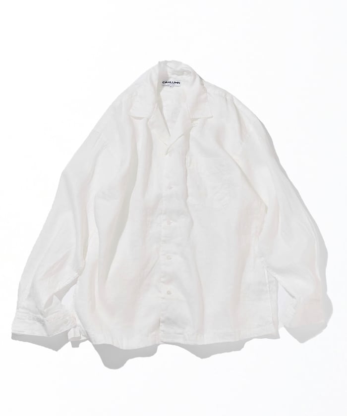 CAHLUMN Linen Open Collar Long Sleeve Shirt / 亞麻開領長袖襯衫