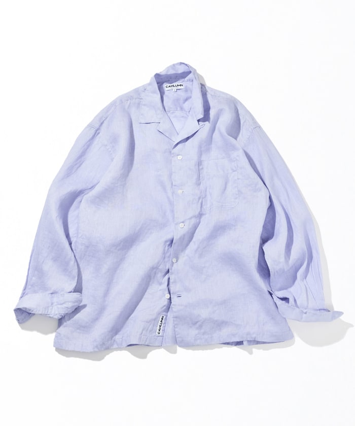 CAHLUMN Linen Open Collar Long Sleeve Shirt / 亞麻開領長袖襯衫