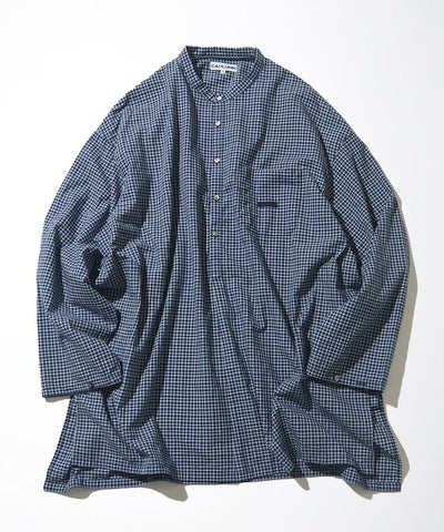 CAHLUMN Indigo Madras Check Pullover Stand Collar Shirt / 靛藍染格紋立領套頭襯衫