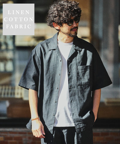 FREAK’S STORE LINEN COTTON OPEN COLLAR SS SHIRT / 亞麻棉質開領短袖襯衫