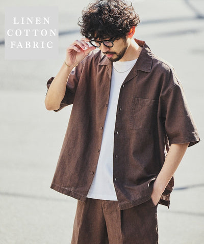 FREAK’S STORE LINEN COTTON OPEN COLLAR SS SHIRT / 亞麻棉質開領短袖襯衫