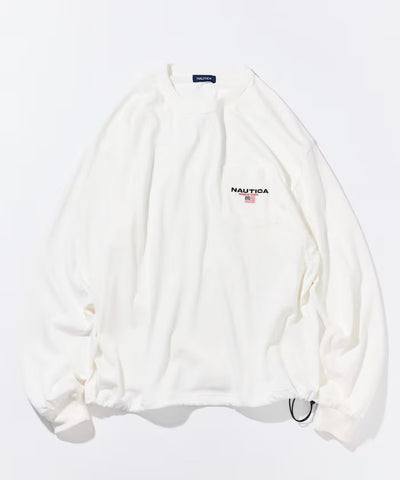 NAUTICA / 旗幟刺繡抽繩下擺長袖口袋T恤