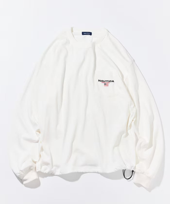 NAUTICA / 旗幟刺繡抽繩下擺長袖口袋T恤